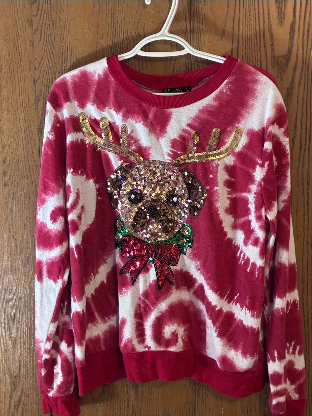 Third Wish Christmas Puppy Sequin Reindeer Tie Dye Sweatshirt M